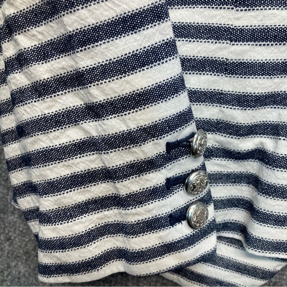 Nine West Jacket Women's 6 Blue Striped Linen Blend Blazer Lined Coastal Ladies - Picture 4 of 10